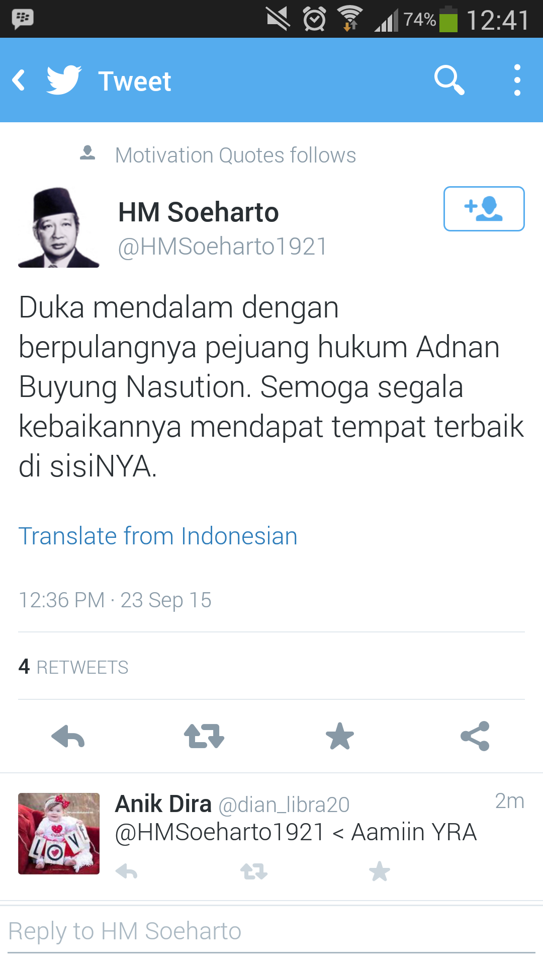 HM Soeharto Turut Berbelasungkawa Atas Meninggalnya Adnan 